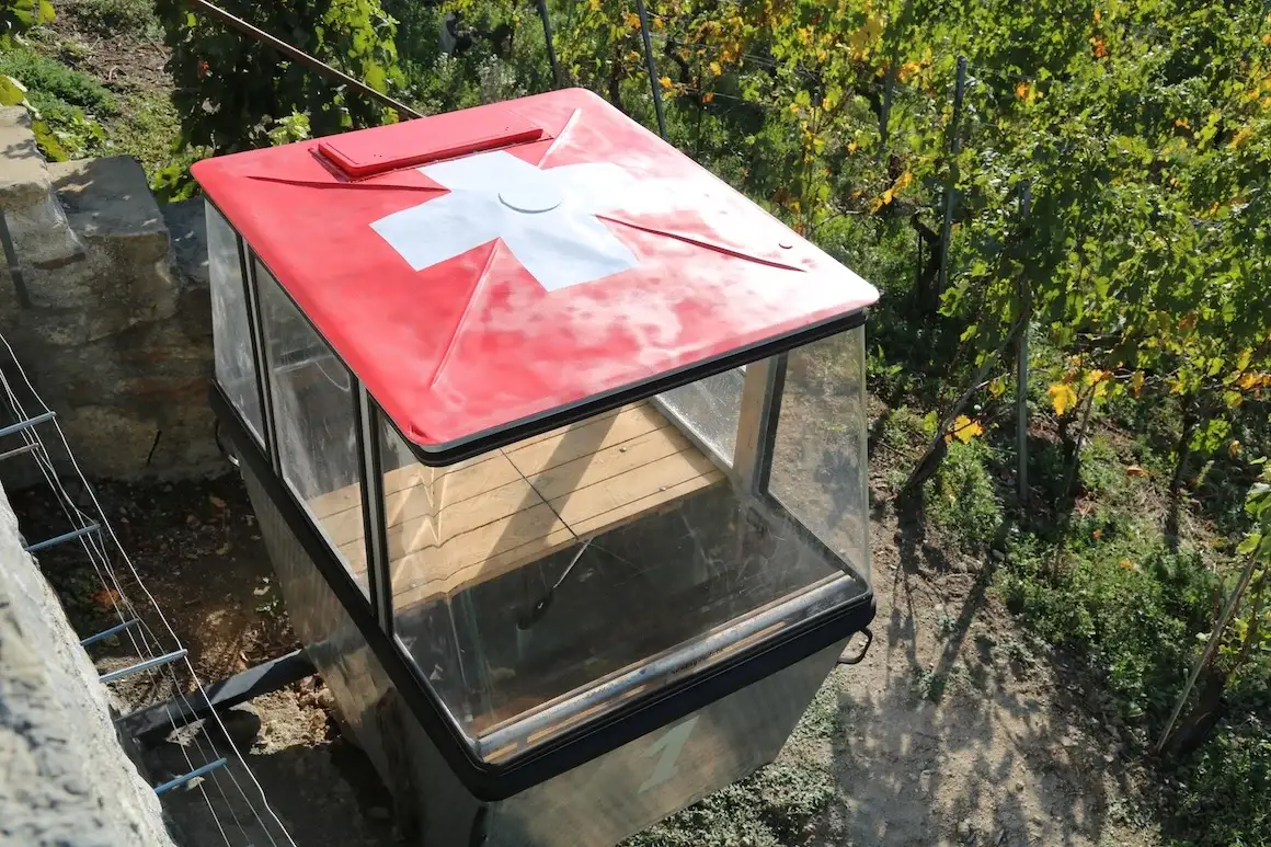 La Cabine dans le vignoble avec drapeau suisse